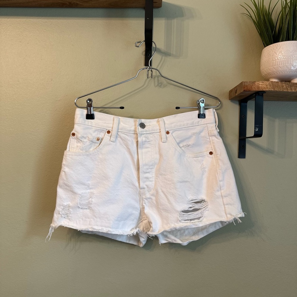 Levi’s White Distressed Denim Shorts